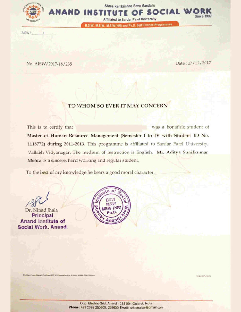 Medium Of Instruction Certificate MOI Edge International documents-nifte